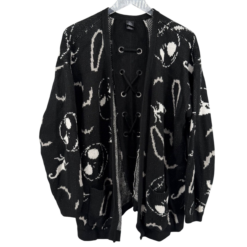 Disney Nightmare Before Christmas Jack Skellington Lace Up Cardigan Black Medium